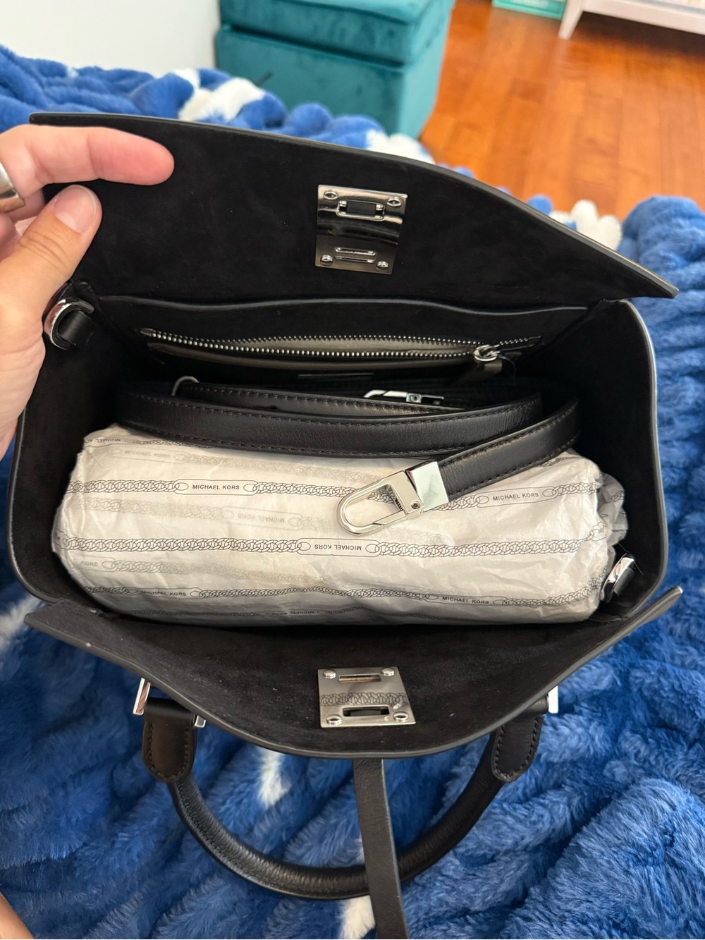 Michael Kors Collection Taupe and Black Leather Satchel - Picture 6 of 9